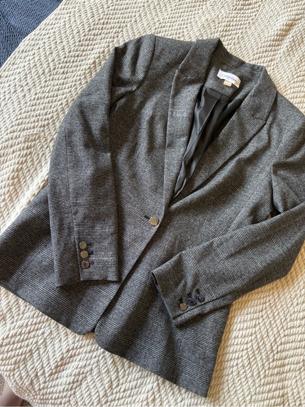 Calvin Klein Charcoal Glen Plaid Single-Button Blazer